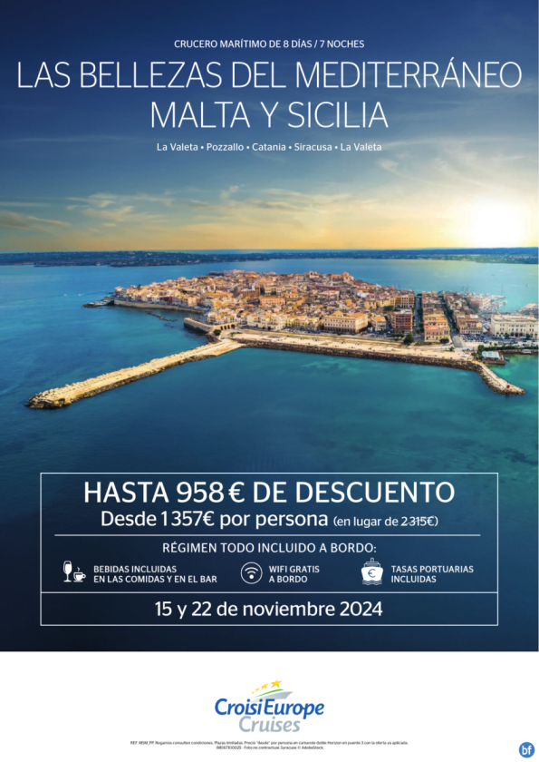 Hasta 958 € DTO. - crucero marítimo las bellezas de Malta y Sicilia - 8 días - régimen todo incluido