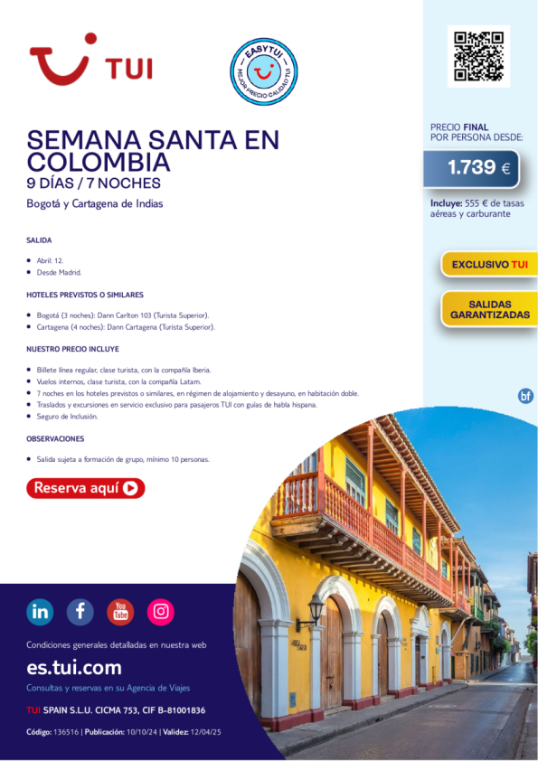 Semana Santa en Colombia. 9 d / 7 n. Easy TUI. Exclusivo TUI. 12 ABR desde Mad desde 1.739 € 