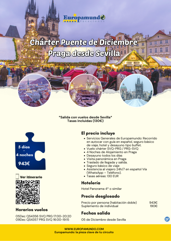 Chárter Puente de Diciembre Praga desde Sevilla desde 943 € 