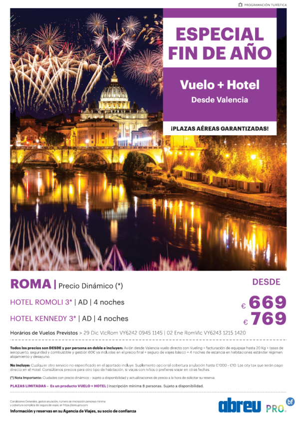 Fin de Año Roma 5 dias con avion desde Valencia 669 € 