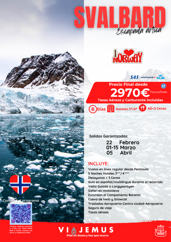 Svalbard (Noruega), descubre la naturaleza en estado puro. Salidas 22FEB/01-15/MAR Y 05/ABR. Vive algo único.