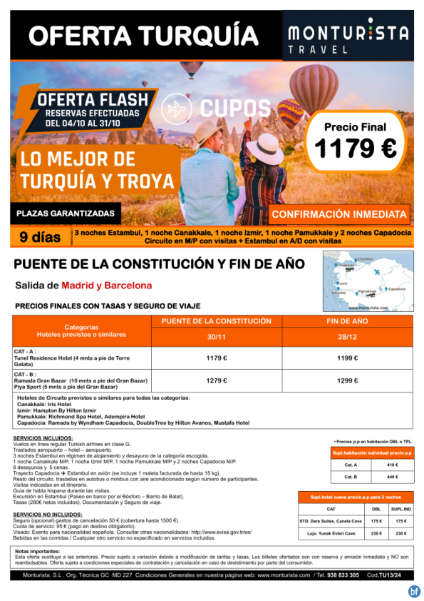 of.Flash® CUPOS Puente de Constitución y Fin de Año-Lo mejor de Turquía y Troya**desde 1179 € -9 días Mad y Bcn