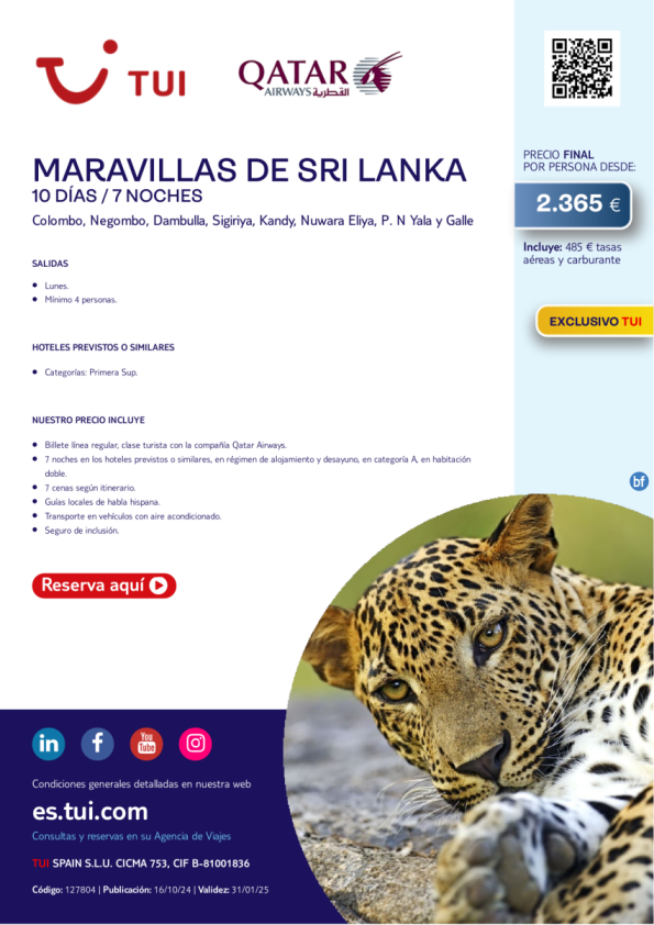 Maravillas de Sri Lanka. 10 d / 7 n. Exclusivo TUI. Salida lunes con QR desde 2.365 € 