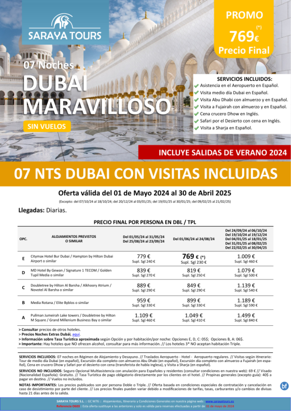 Promo! Dubai Maravilloso 8 días con Hotel, Traslados y Visitas a Abu Dhabi, Sharja y Fujairah hasta Abril25