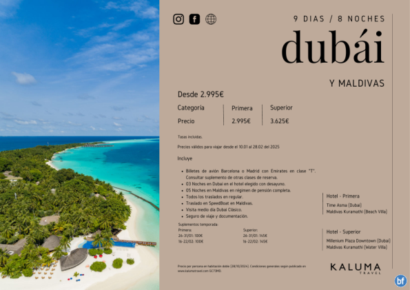 Dubai y Maldivas 8 noches - Salidas Diarias hasta Abril desde 2.840 € 