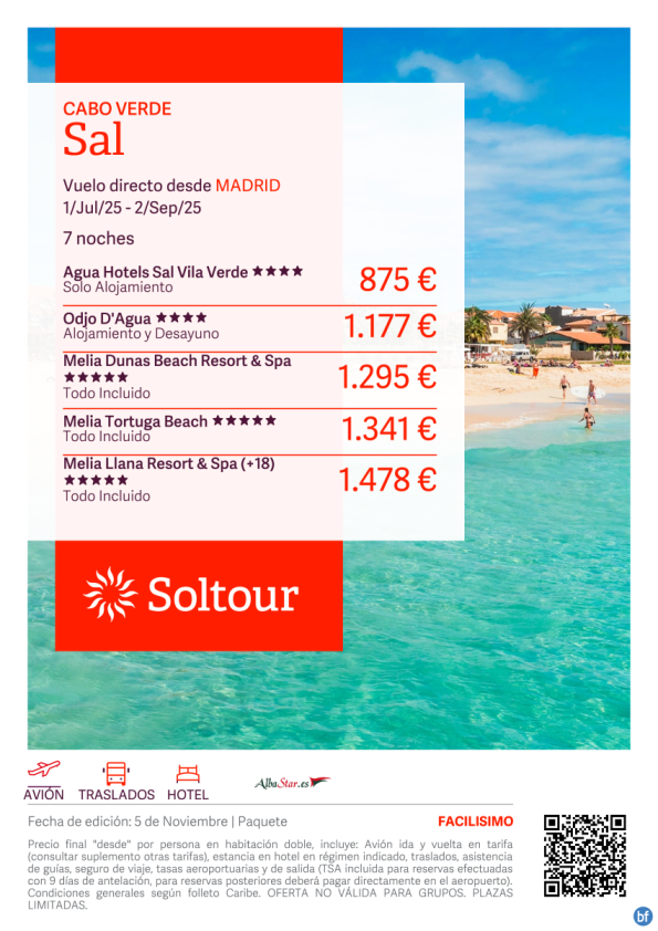 Isla de Sal (Cabo Verde) desde 875 € , salidas del 1 Julio al 2 Septiembre desde Madrid