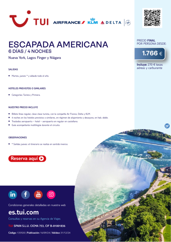 Escapada Americana. 6 d / 4 n. Salidas M, J y S. Vuelos con AF, KL y DL. Desde 1.766 € 