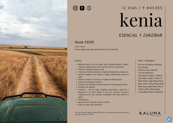 Kenia Esencial y Zanzíbar 12 Días / 9 Noches Salidas hasta Junio desde 3.475 € 