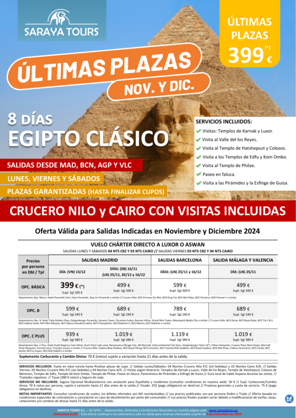 Últimas Plazas: Egipto Clásico 8d *Vlo Lxr o Asw* Crz y Cairo con Visitas Incluidas. Plazas Limitadas dsd 399 € 