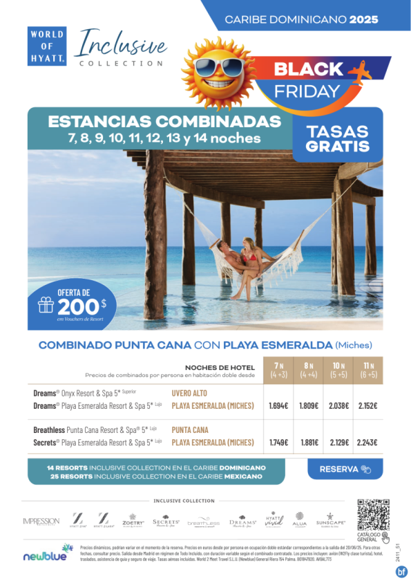 Black Friday: Combina Punta Cana con Playa Esmeralda de 7 a 11 Noches -Tasas Gratis y 200$ en cupones resort