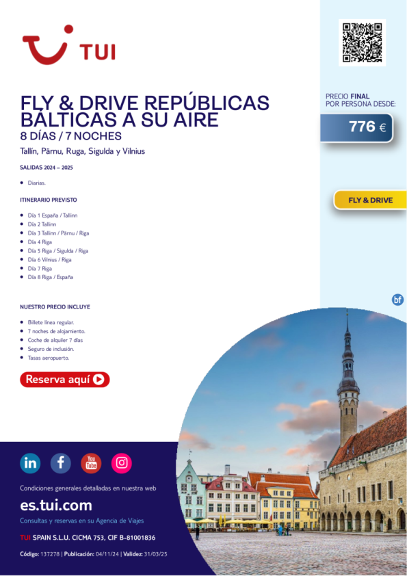 Repúblicas Bálticas a su aire. Fly & Drive. Salidas diarias. Desde 776 € 