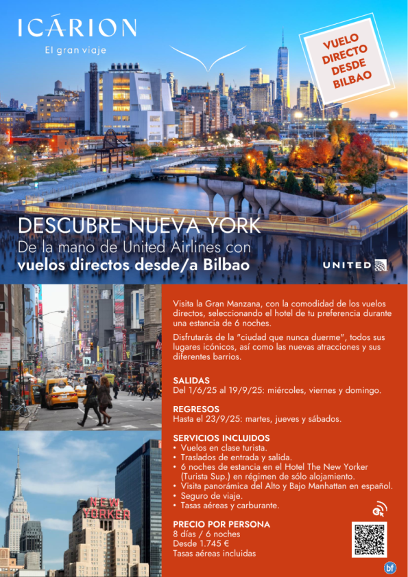 Descubre Nueva York. 6 noches de la mano de United Airlines con vuelo directo desde Bilbao