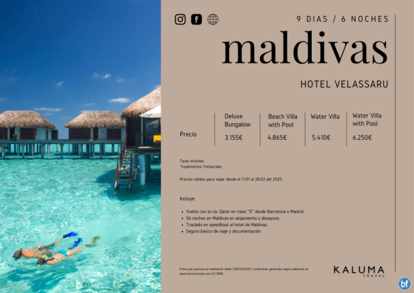 Asombrosa Maldivas Hotel Velassaru 6 noches hasta Julio desde 2.110 € 