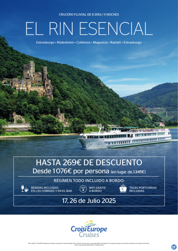 Hasta 269 € DESCUENTO - crucero fluvial El Rin esencial - 6 días - régimen Todo Incluido - 17/07 + 26/07