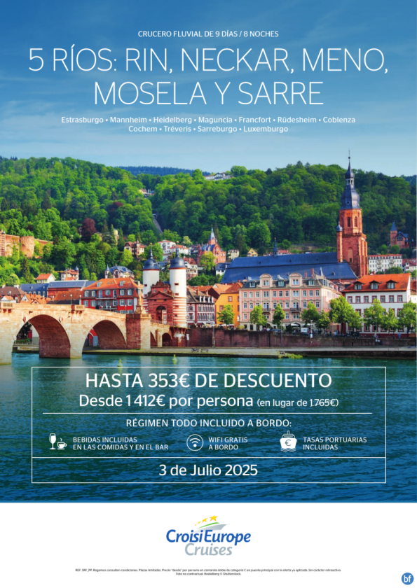 hasta 353 € DESCUENTO - crucero fluvial Rin, Neckar, Meno, Mosela y Sarre - 9 días - rég. Todo incluido - 03/07