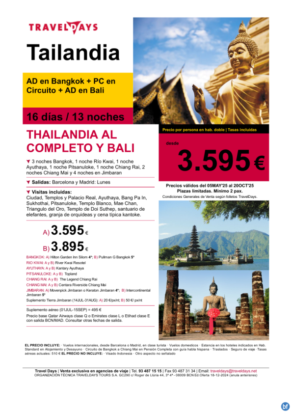 Thailandia al completo y Bali - 16 días de viaje a partir 3.595 € 