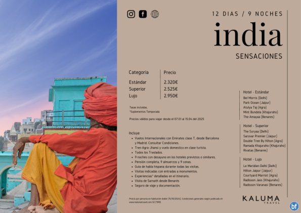 Sensaciones de India 12 Días / 9 Noches *Pensión Completa y Experiencias* hasta Septiembre desde 2.225 € 