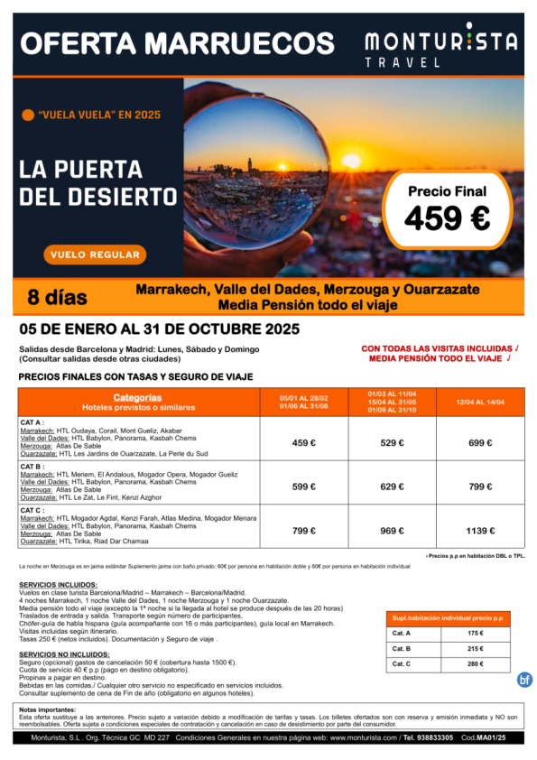 MARRUECOS- La puerta del desierto**desde 459 € -8 días, Marrakech, valle del dades, Merzouga y Ouarzazate en MP