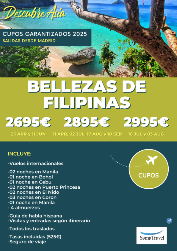 Bellezas de Filipinas: Circuito 14 días (Salidas del 11ABR al 10SEP)[Cupos y precio garantizados]*Desde 2865 € *