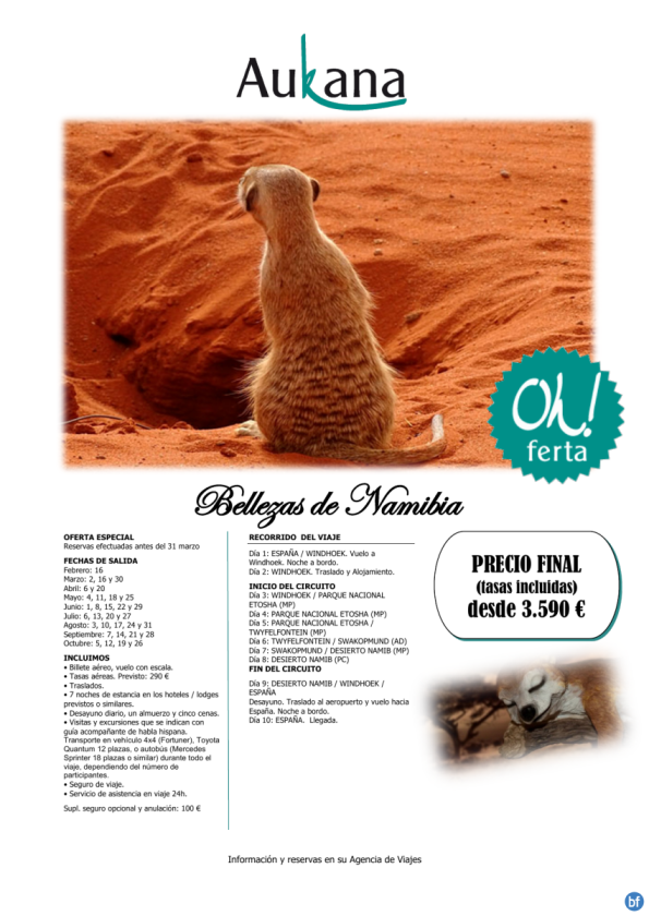 Bellezas de Namibia, oferta especial  reservas antes 31 marzo