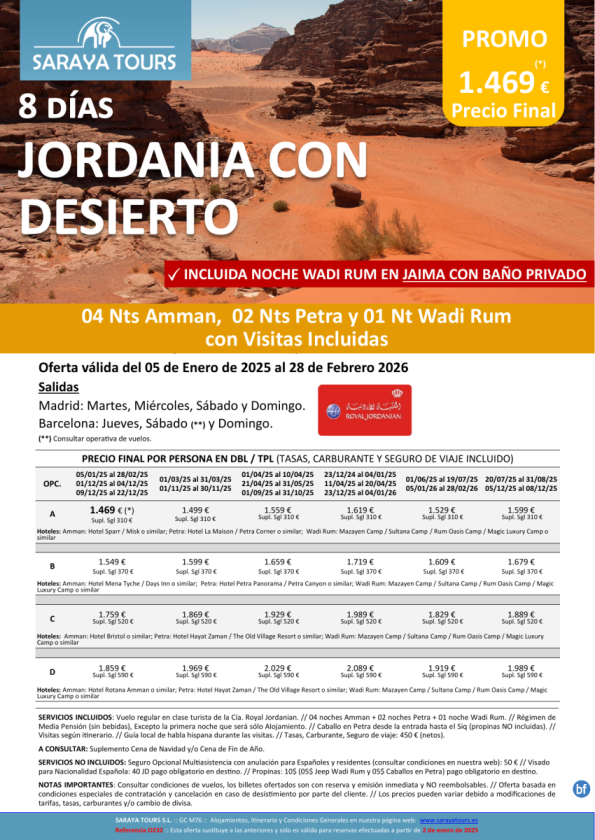 Promo! Jordania con Desierto 8 días: Amman, Petra y Wadi Rum con Visitas y Noche en Jaima Incluida hasta Feb26