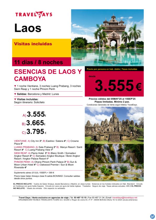 Esencias de Laos y Camboya - salidas desde BCN/MAD a partir de 3.555 € 