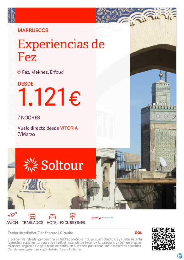 Experiencias de Fez (Marruecos) desde 1.121 € , salida 7 Marzo desde Vitoria