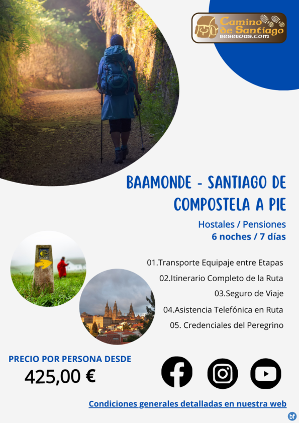 Baamonde - Santiago de Compostela a Pie. Camino Norte. Hostales y Pensiones. 6 Noches / 7 Días. 425 € 