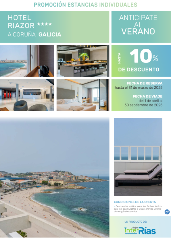 Anticípate al verano Hotel Riazor 4* (A Coruña - Galicia).- Hoteles para Individuales