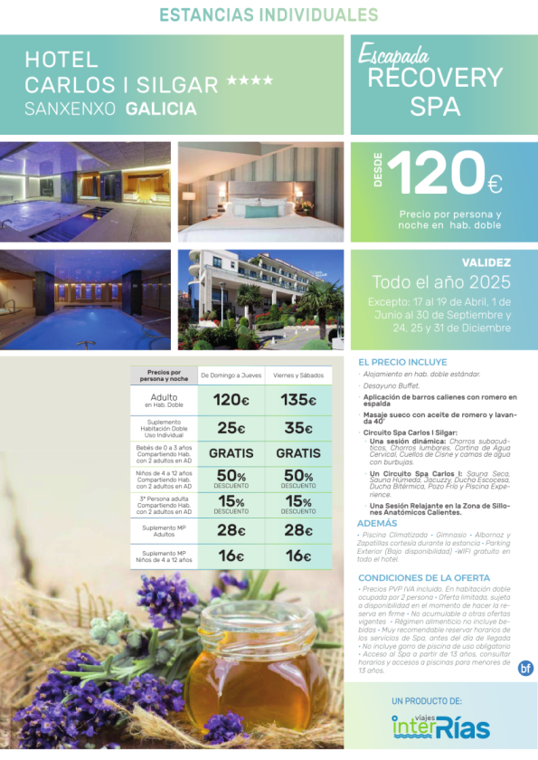 Recovery Spa Hotel Carlos I Silgar 4* (Sanxenxo - Galicia).- Hoteles para Individuales