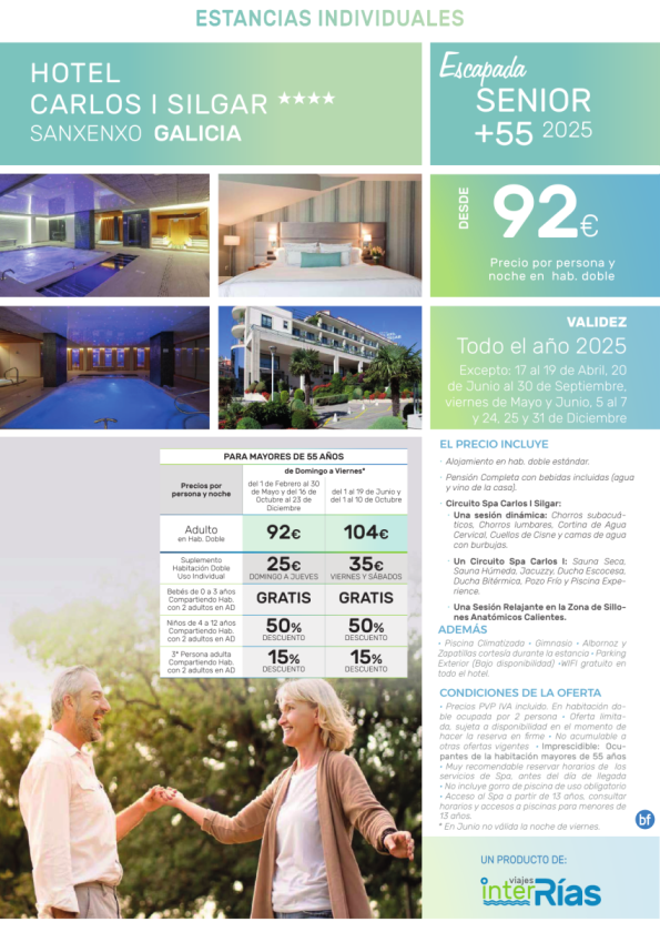 Senior +55 Hotel Carlos I Silgar 4* (Sanxenxo - Galicia).- Hoteles para Individuales