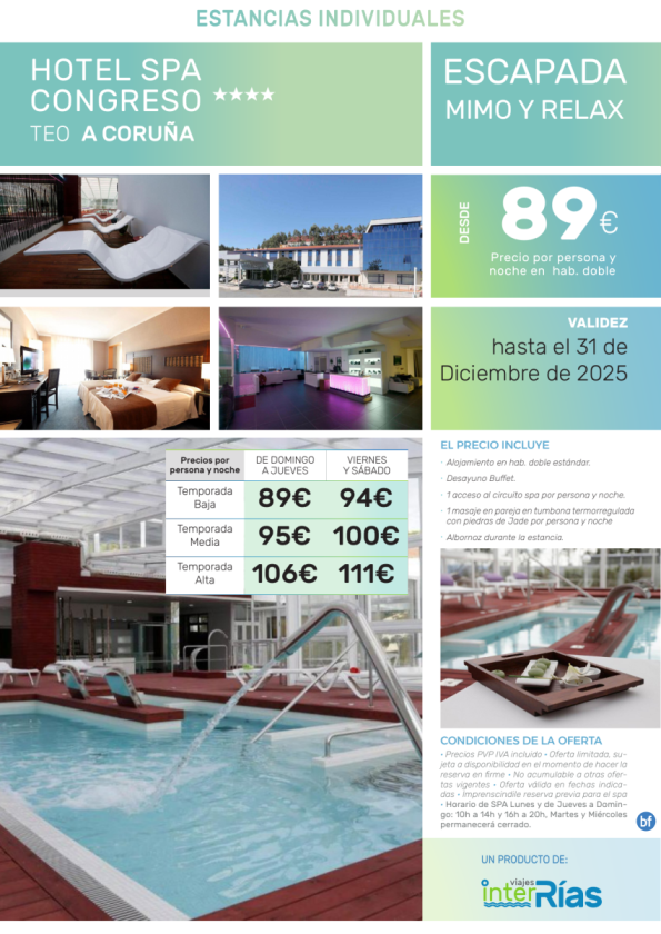 Escapada Mimo y Relax Hotel Spa Congreso 4* (Teo - Galicia).- Hoteles para Individuales