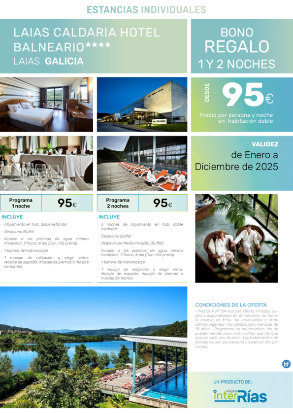 Bono Regalo Laias Caldaria Hotel Balneario 4* (Laias - Galicia).- Hoteles para Individuales