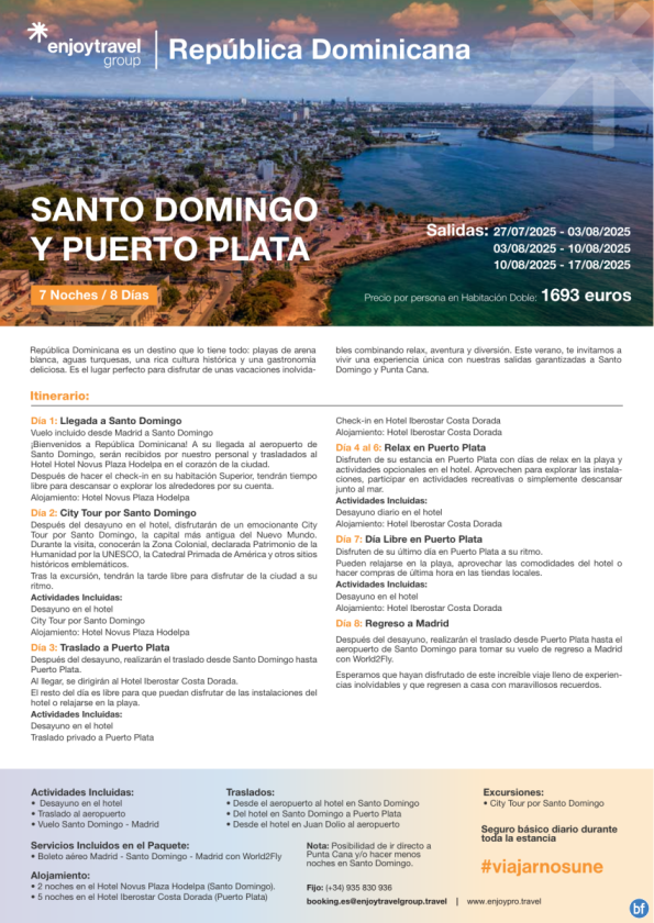 Santo Domingo y Puerto Plata 8D/7N con vuelo incluido desde 1,693 € 