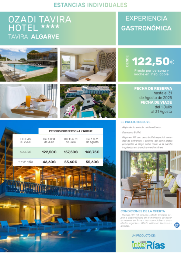 Experiencia Gastronómica Ozadi Tavira Hotel 5* (Tavira - Algarve).- Hoteles para Individuales
