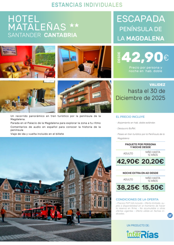 Escapada Península de la Magdalena Hotel Mataleñas 2* (Santander - Cantabria).- Hoteles para Individuales
