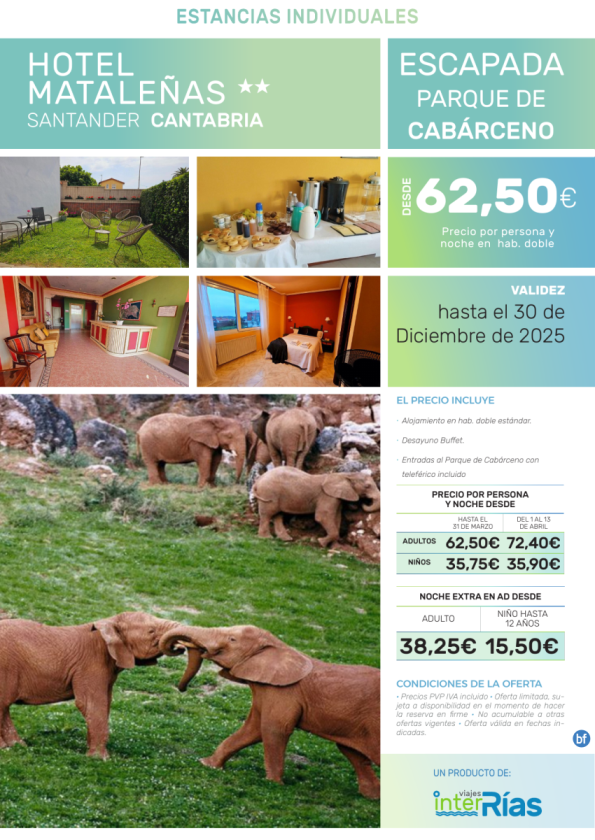Escapada Parque de Cabárceno Hotel Mataleñas 2* (Santander - Cantabria).- Hoteles para Individuales