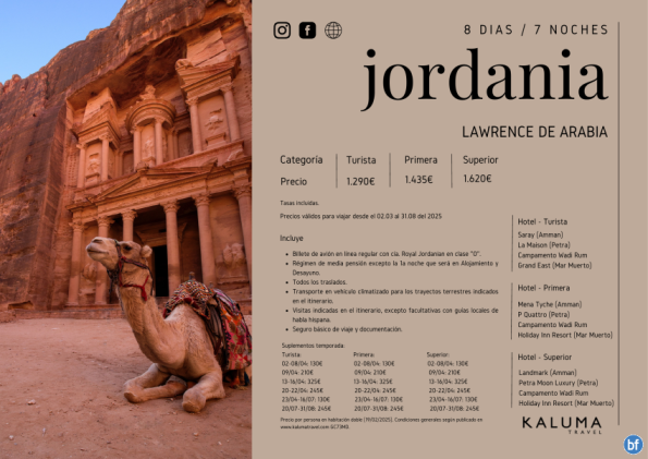 Jordania Lawrence de Arabia 7 noches - Salidas Garantizadas hasta Noviembre desde 1.290 € 