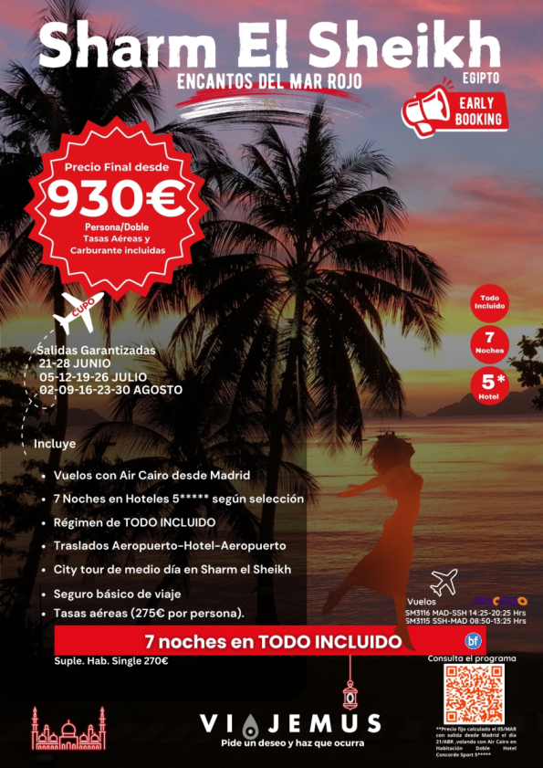 Sharm El Sheikh, descubre los encantos del Mar Rojo. 7 noches en Todo Incluido,vuelos con cupo desde Madrid