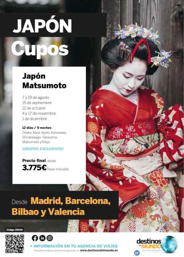 ????Japón Matsumoto cupos ????12 d / 9n desde Madrid, Barcelona, Bilbao y Valencia desde 3.775 € 