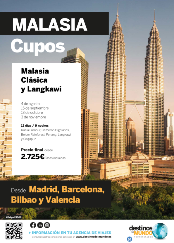 ???? Malasia clásico y Langkawi cupos???? 12d / 9n desde 2.725 € desde Madrid, Barcelona, Bilbao y Valencia