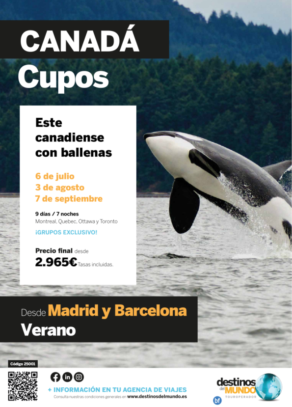?? ? Este canadiense con ballenas ?? ?9 d / 7n desde 2.965 € origen: Madrid y Barcelona