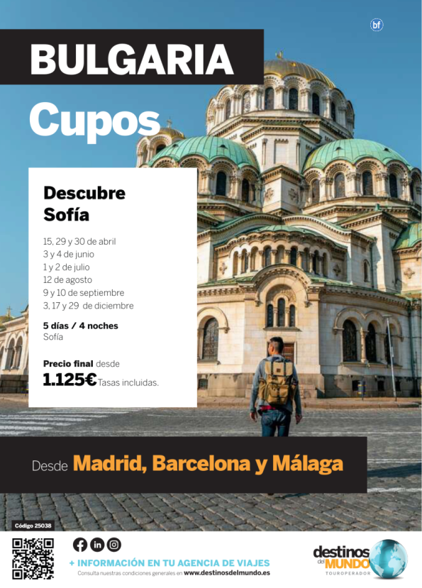 ?? ?CUPOS: Descubre Sofía 5 días / 4 noches desde Madrid, Barcelona y Málaga 1.125 € por persona ?? ?