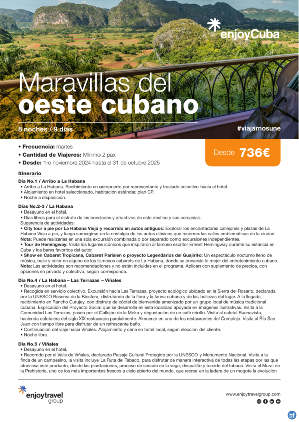 Maravillas del oeste cubano por 8 noches desde 736 € 