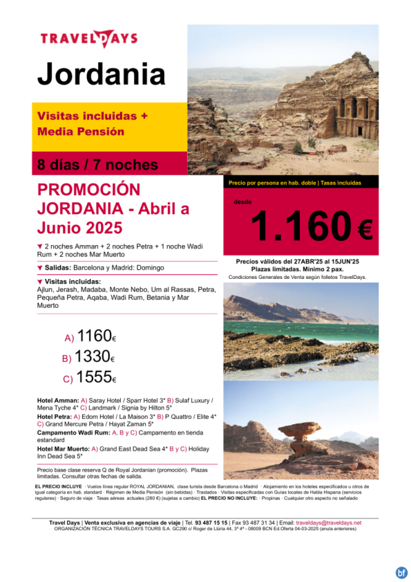 Promoción Jordania - 8 días desde BCN/MAD a partir de abril desde 1.160 € 