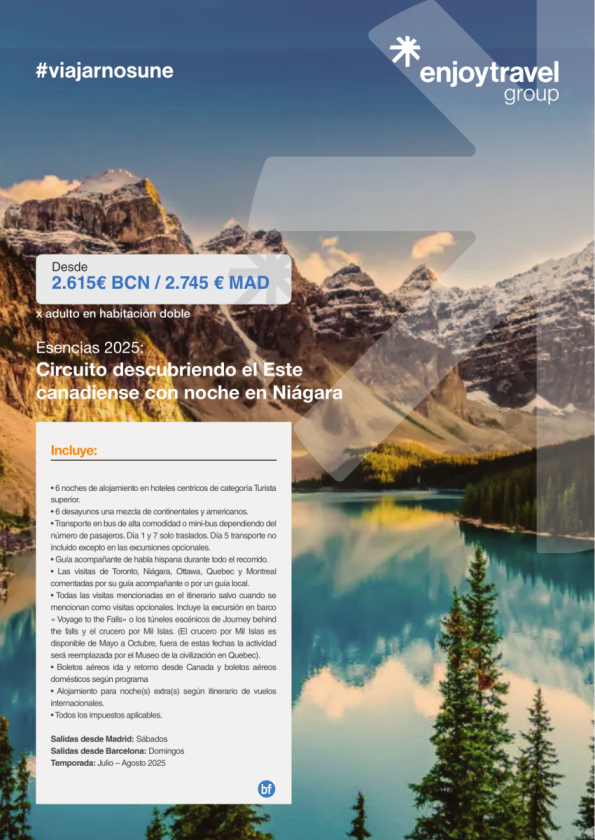 SUP Descubriendo el Este canadiense con noche en Niágara Falls 7D/6N con vuelo incluido MAD o BCN desde 2.615 € 