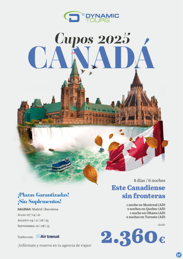 CANADÁ?cupos 2025 € ?Este Canadiense?(8d/6n) ? salidas: mad y bcn ? desde 2.360 € 