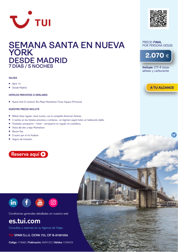 Semana Santa en Nueva York. 7 días / 5 noches. Salida 13 ABR desde MAD desde 2.070 € 