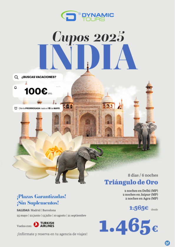 ?Hasta el 18 Mayo ? INDIA ? ¡100? de DTO! ? (8d/6n) ? Salidas: mad y bcn | 1 € .5?6?5?? desde 1.465 € 