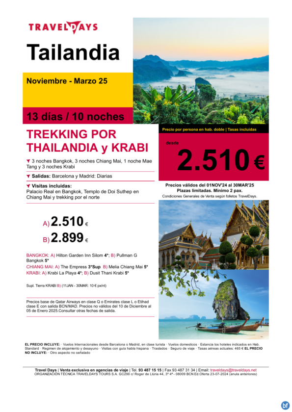 Trekking por Thailandia y Krabi - 13 días desde BCN/MAD a partir de 2.510 € 
